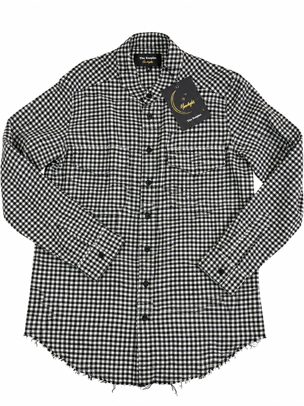 The Kooples Moonlight Collarless Gingham Wool Blend Shirt NWT